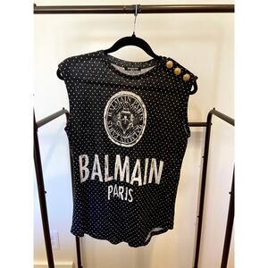 Balmain Black White Polka Dot Logo Tank Top size 36 - US 4